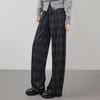 Women's Plaid Wide-Leg Elastic Waist Trousers