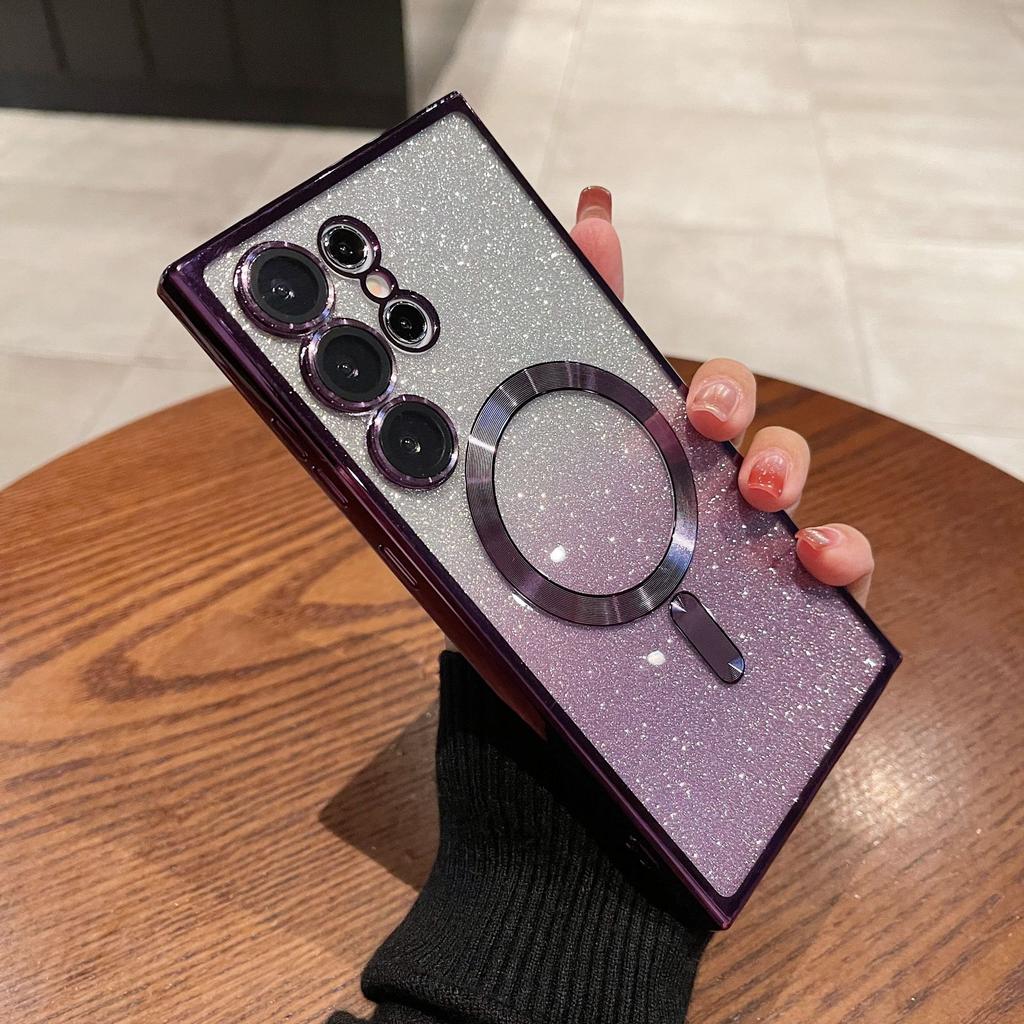 Роскошное покрытие с блестками для магнитного чехла Magsafe для телефона Samsung Galaxy S25 S24 S23 S22 S21 Ultra, мягкий чехол с беспроводной зарядкой