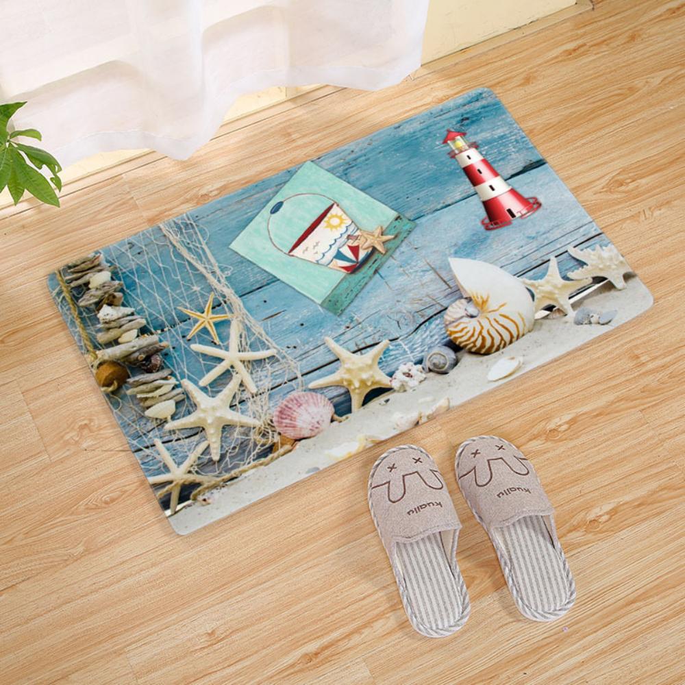 Beach-style Starfish and Shell Print Floor Mat with Anti-slip Properties Suitable for Living Room Balcony and Bathroom