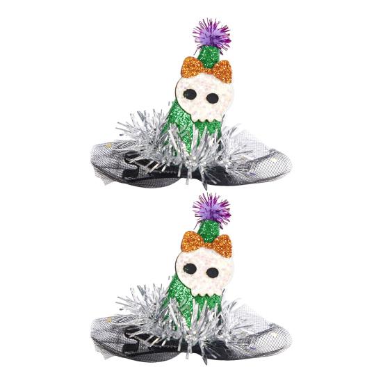 Yousheng 1 Pair Halloween Dog Barrettes Witch Hat Pet Hair Clip Felt Skull Gauze Cobweb Hair Accessories for Puppy Cats Festive Dress-up