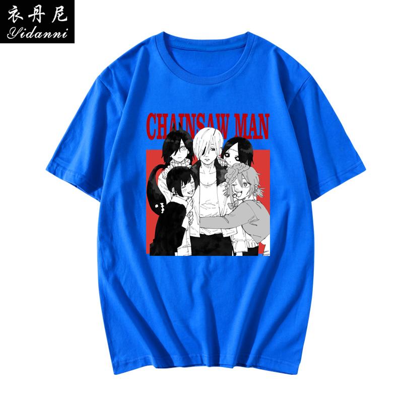 Summer 100 Cotton Mens Tshirt Chainsaw Man Anime Clash Bochita Shortsleeve Print Unisex Couple Loose Shortsleeve Top