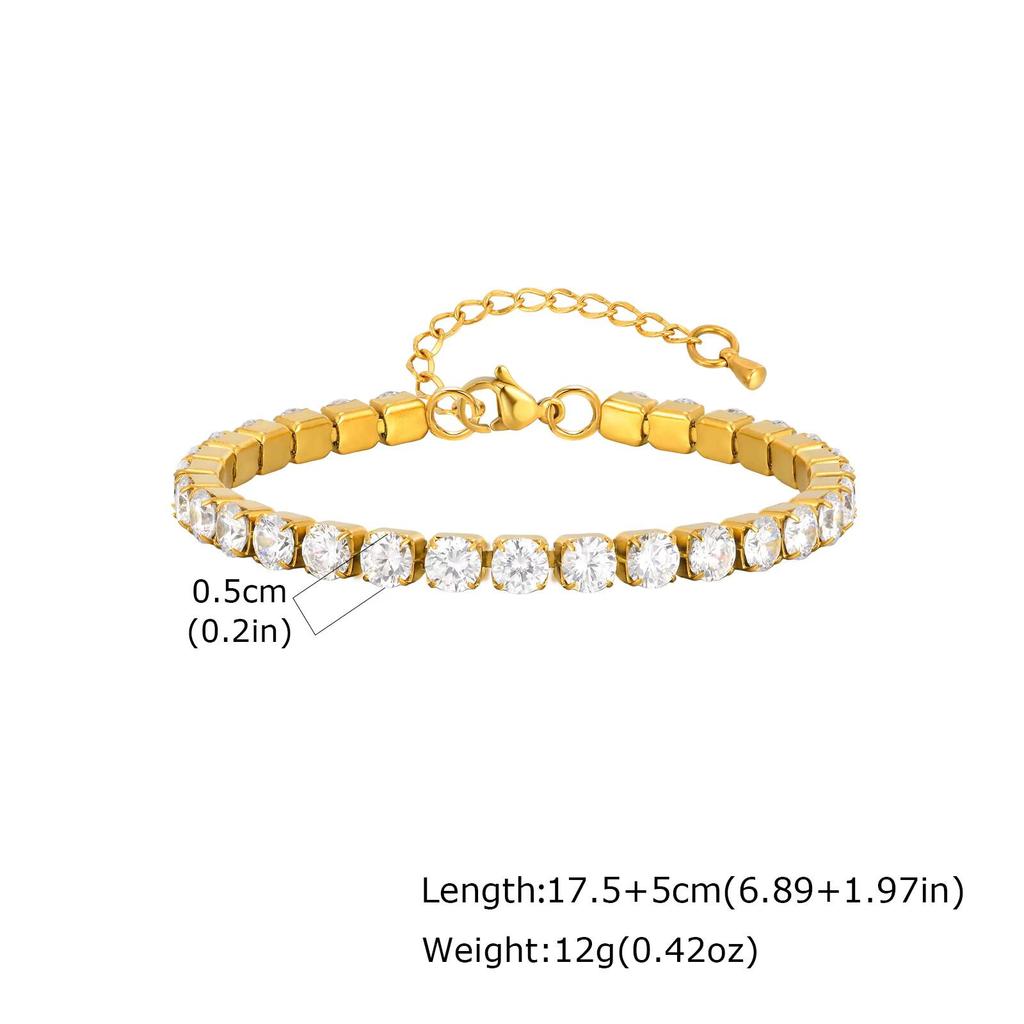Vnox Tennis Bracelet for Women, Stainless Steel Sparkling Zircon Beaded Chain Bracelet, Adjustable Jewelry Valentine's Day Gifts