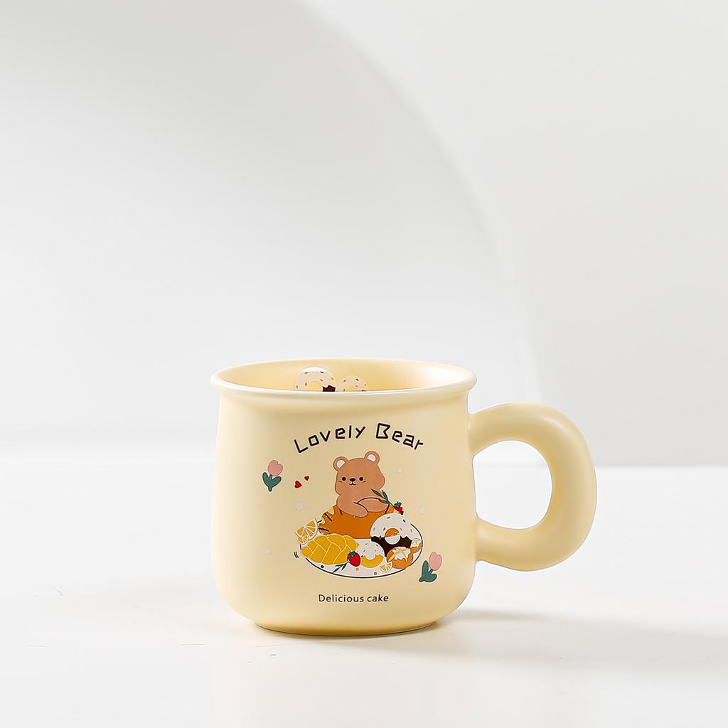 Cartoon Cute Beige Bear Ceramic Coffee Milk Cup Student Dormitory Drinking Water Cups High Appearance Level Mug Office Water Cup