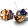 Retro Adjustable Open Band Natural Amethyst Finger Ring Jewelry Accessory Gift