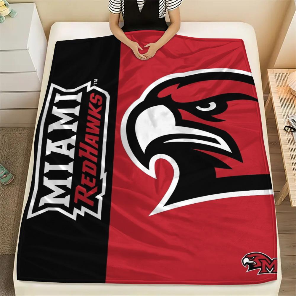 Miami Ohio Redhawks Print Flannel Blanket High Quality Warm Comfortable Cover for All Seasons Perfect for Gifts Home Decor
