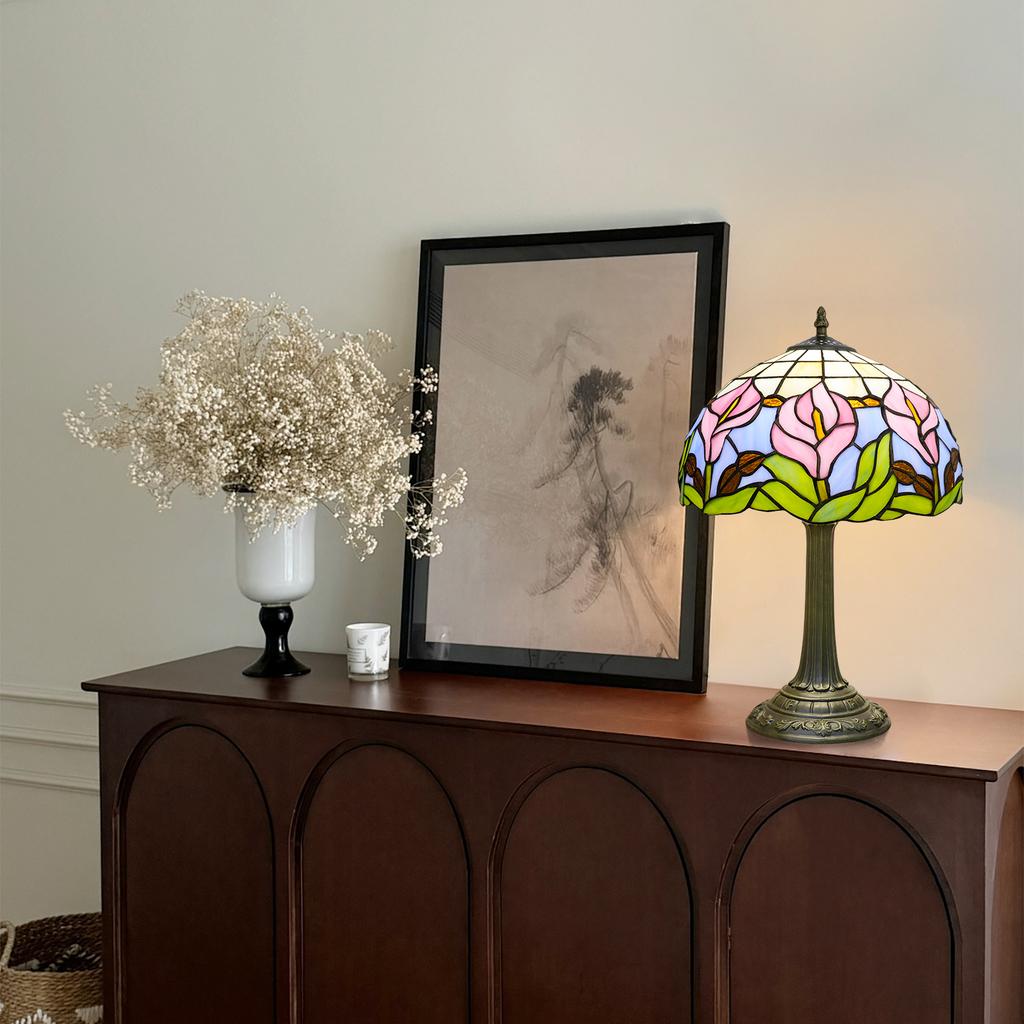 Современная настольная лампа в виде цветка каллы, настольная лампа из витражного стекла, ручная работа, для стола, прикроватной тумбочки, ночник, антикварный ремесленный художественный подарок