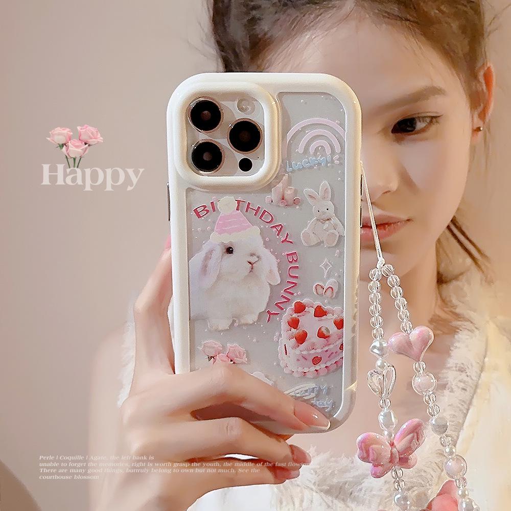 Магнитный чехол-браслет с розовым кроликом для iPhone 14/16/17 Pro Max - Милый, Защита от падений