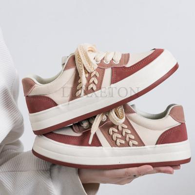 Женская вулканизированная обувь весна и осень, новые модные туфли из искусственной кожи на шнуровке с толстой подошвой, женская удобная повседневная обувь на плоской подошве