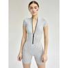 New Short Sleeve Women Overalls Spring Striped Zipper Sporty Rompers Ladies Casual Bodycon Playsuits
