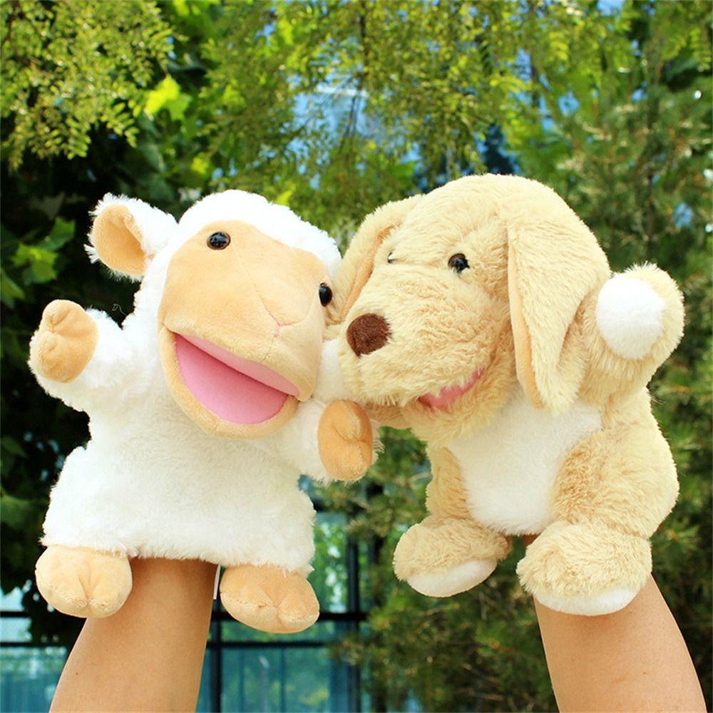 Корова, утка, свинья, мягкая ручная кукла с подвижными открытыми ртами, плюшевые куклы-животные, детская игрушка, обучающая
