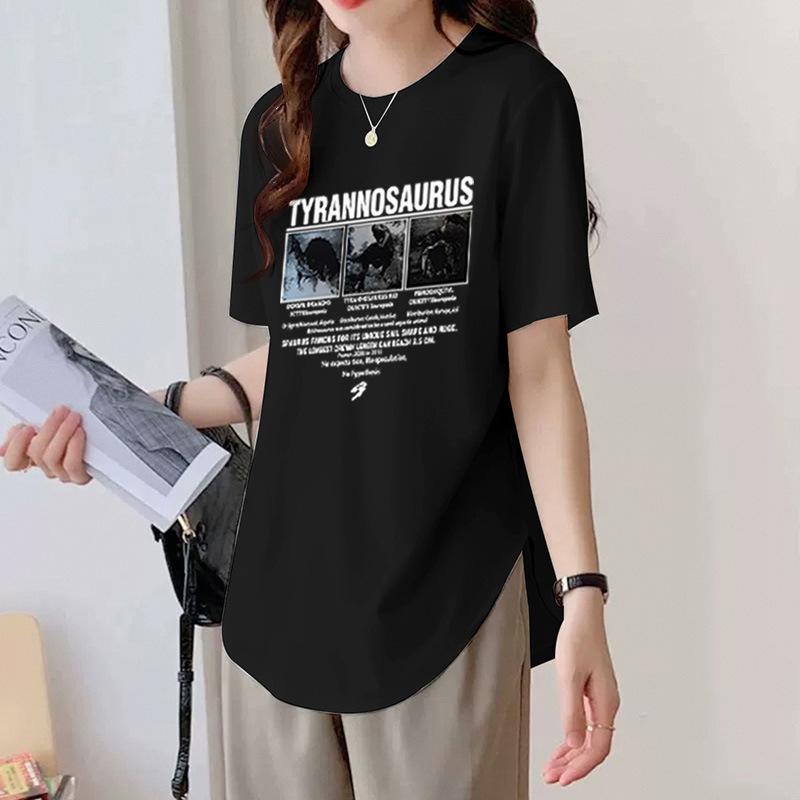 Футболка из хлопка с короткими рукавами и неровным закругленным подолом для женщин на лето, свободная облегающая футболка средней длины, универсальный топ