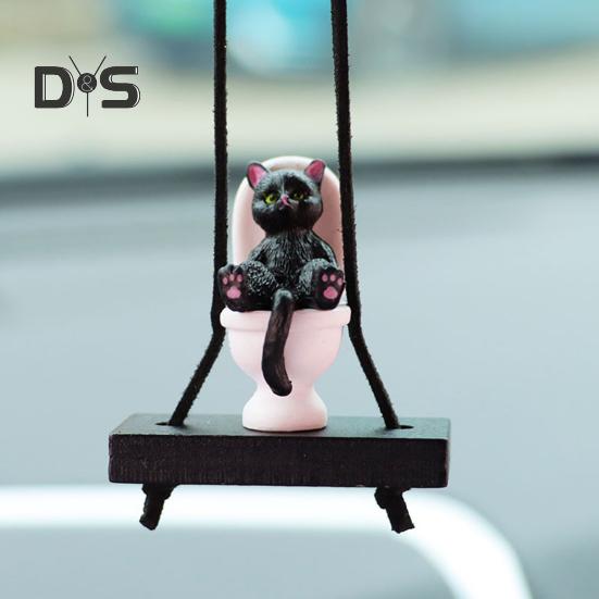 Подвеска для автомобиля в виде унитаза с изображением кота, подвесное украшение для зеркала заднего вида с шнурком, юмористические аксессуары для салона автомобиля