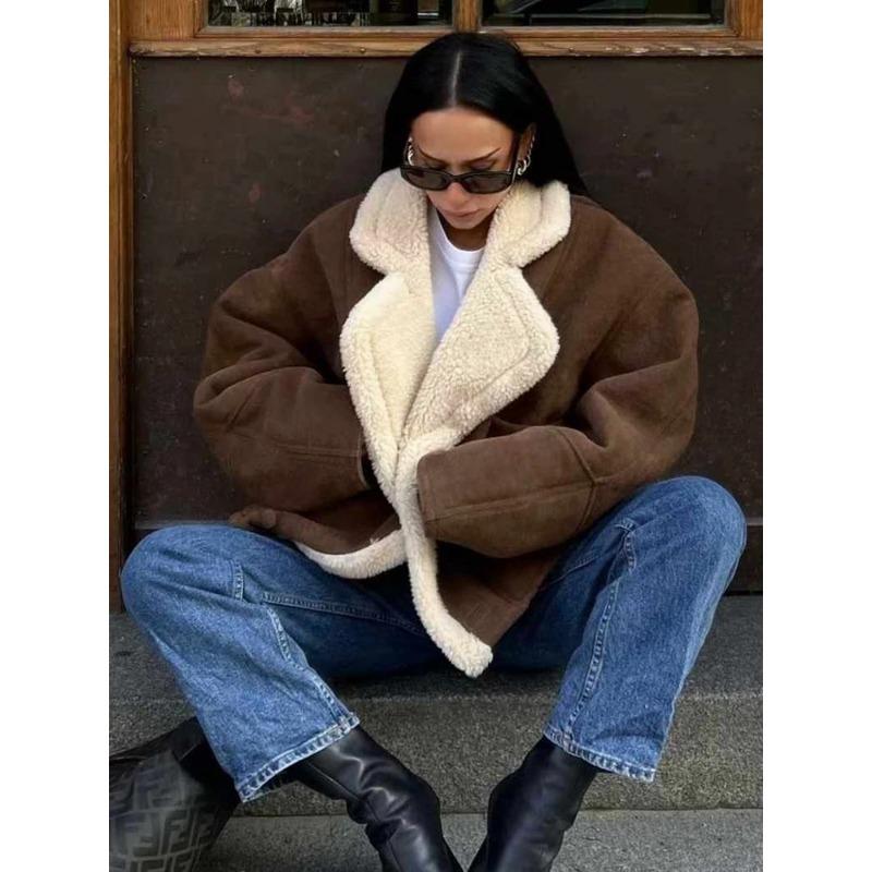 Зимняя модная замшевая парка с воротником-лацканом, теплая короткая куртка из овечьей шерсти, утолщенная овчина, уличная зимняя женская верхняя одежда