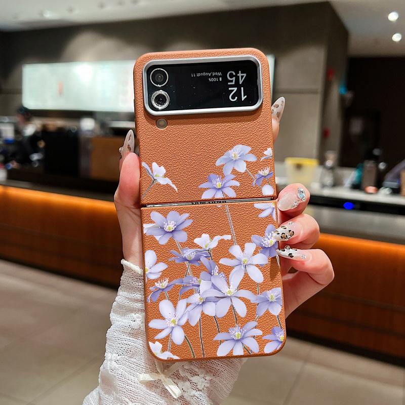 Мягкий складной чехол из ТПУ с текстурой кожи для Samsung Galaxy Z Flip7 Flip6 Flip5 Flip4 Z Flip 7 FE 6 5 3 5G Чехол для телефона с принтом растений