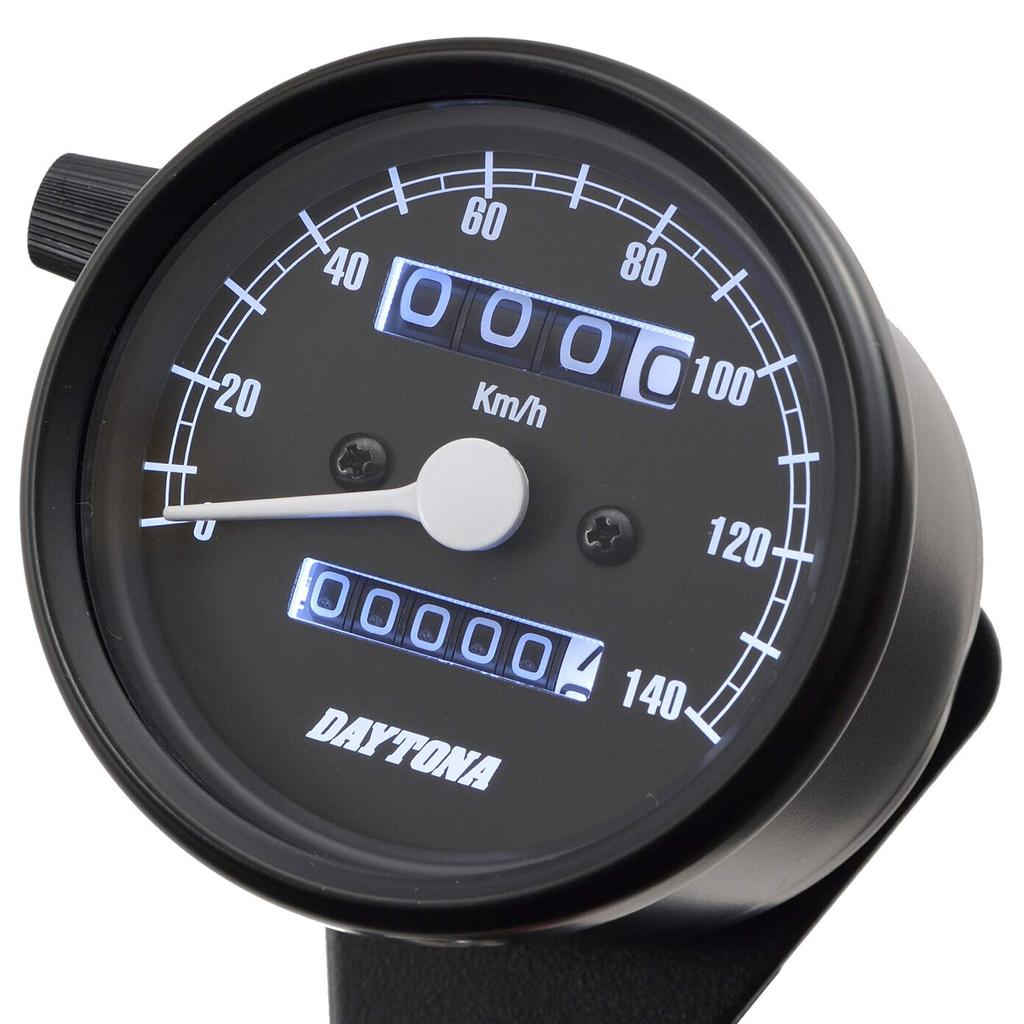 Daytona Motorcycle Mechanical Black 15621 Speedometer, Body/Black Panel/White LED, 60, 140km/h Display,