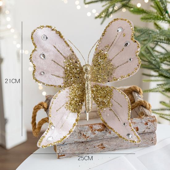 Fabric Glitter Butterfly Ornament Artificial Butterfly Christmas Tree Hanging Decoration for Ceiling Wall Tree Wreath Decor