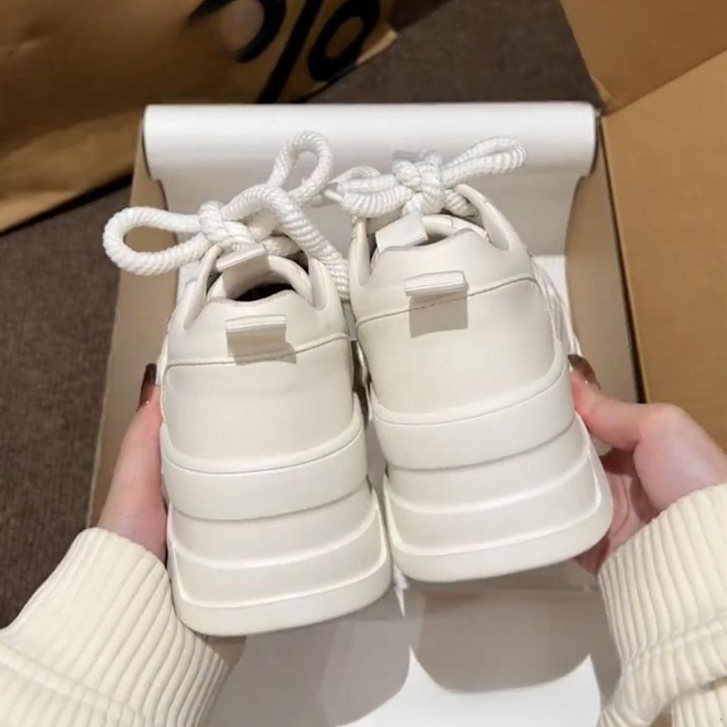 Small Height Increase Recommended 2025 Spring New Muffin Shoes Platform White Shoes Female Students Versatile Casual Board Shoes