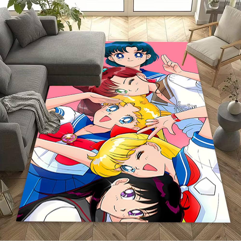 Sailor Moon Team-up Area Rug Design for Kitchen Entryway Dining Room Game Room Antislip Carpet Decorate Offices Perfect Birthday/Christmas Gift Idea