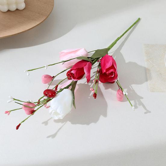 Искусственный стебель цветка тюльпана, ягодные пики в форме сердца для Дня святого Валентина, годовщины, цветочных букетов, свадьбы, домашнего декора