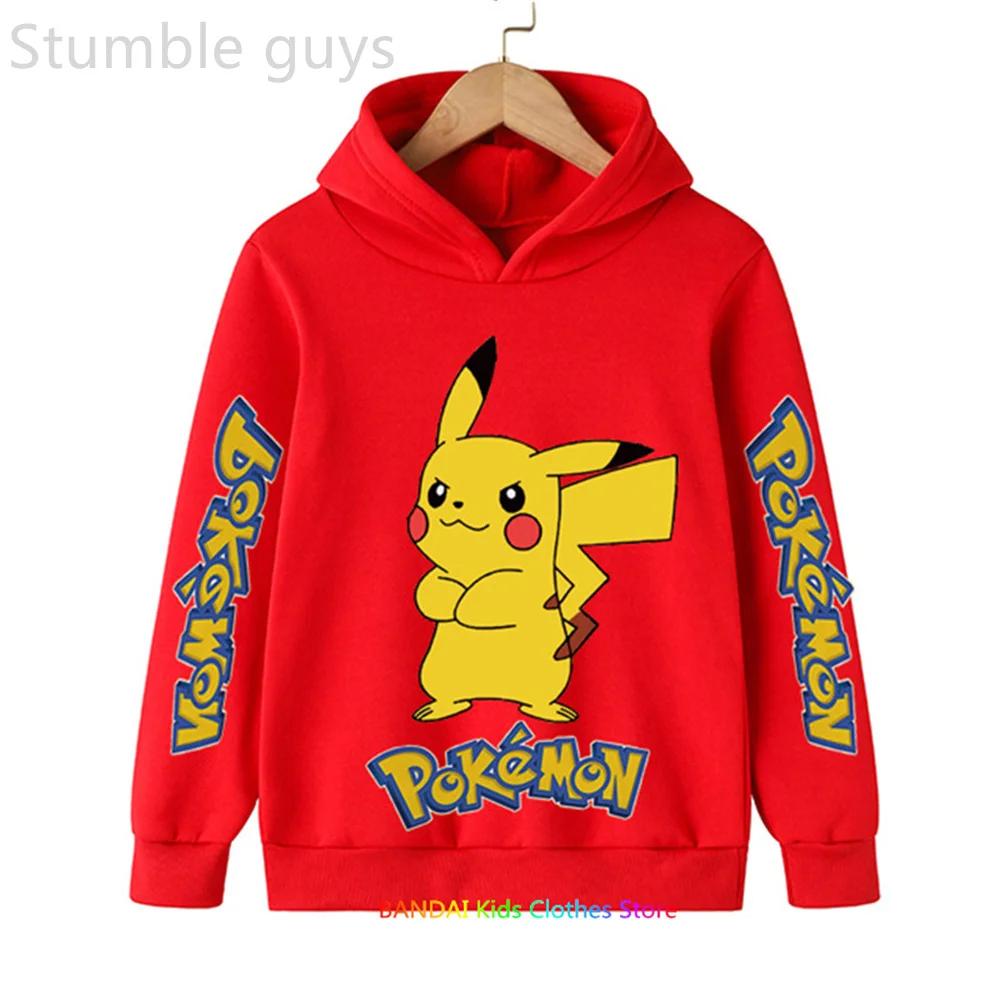 Autumn Warm Pikachu Casual Sportswear Hoodie with Anime Print for Kids Boys and Girls