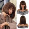 Short Straight Synthetic Wig Honey Color + Blue Bob Wig with Bangs for Women Cosplay Everyday Natural Hair Wig Heat Resistant Fiber