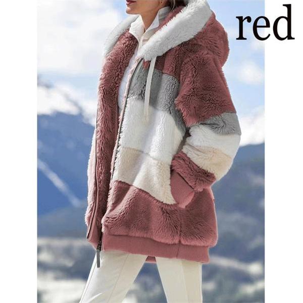 Женская плюшевая куртка, зимнее теплое пальто, модная свободная плюшевая многоцветная куртка с капюшоном