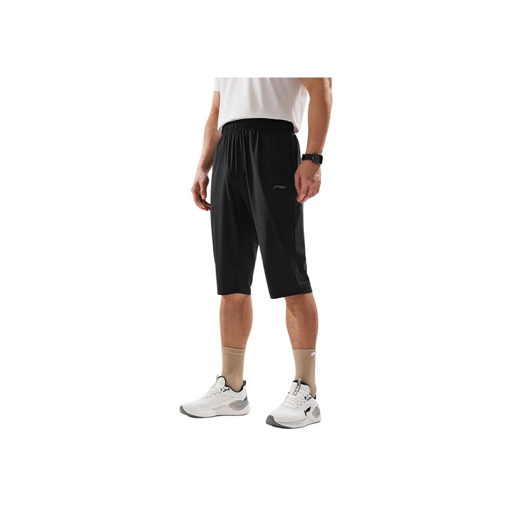Li Ning Fitness Series однотонные дышащие удобные повседневные шорты мужские шорты черные AKYU011-1