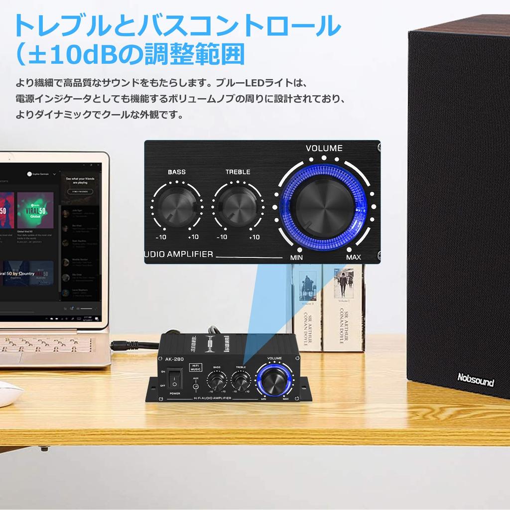 Small Mini Stereo Amplifier for Digital Power Amplifier 40W X 2 with Treble and Bass Control Home/Car (AK-280)