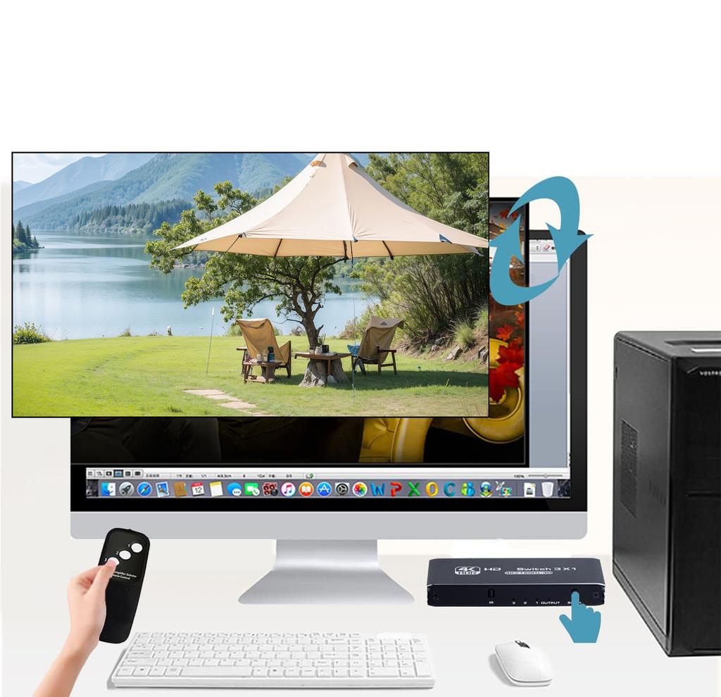 Переключатель с поддержкой HDMI Plug and Play Селекторная коробка с ИК-пультом дистанционного управления Поддержка трех режимов переключения для ПК/ТВ-приставки/PS 4/5