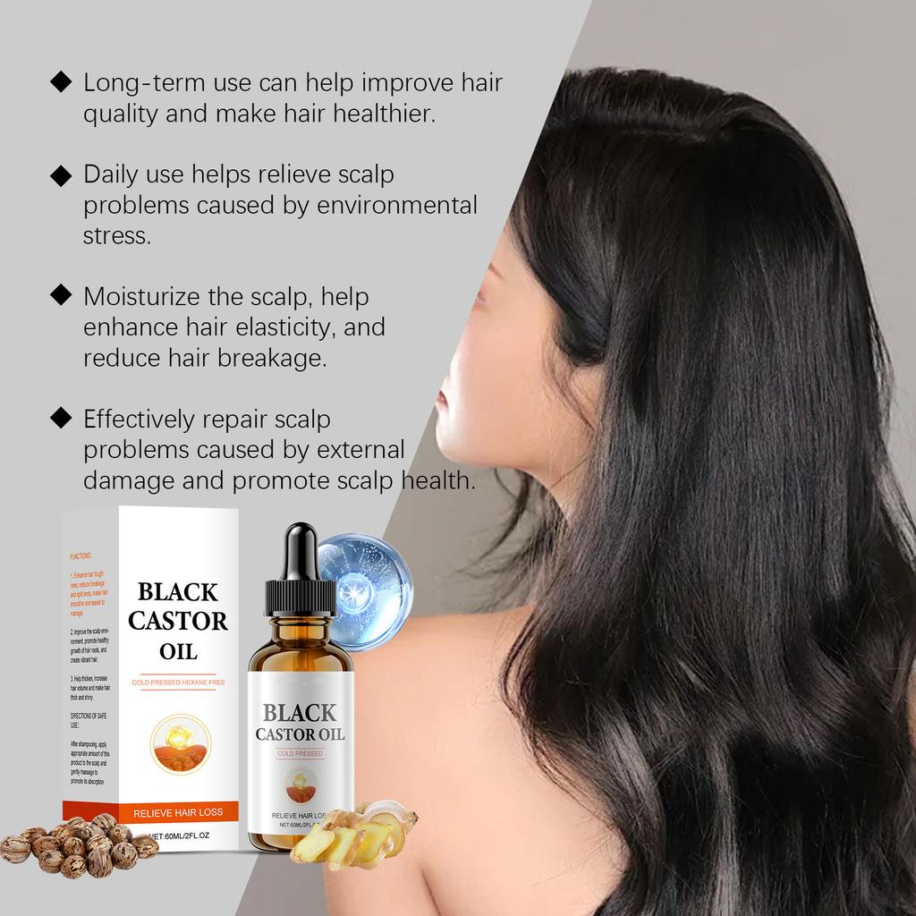 Черное касторовое масло для роста волос питает кожу головы и способствует здоровому росту волос и питательному уходу 60 мл
