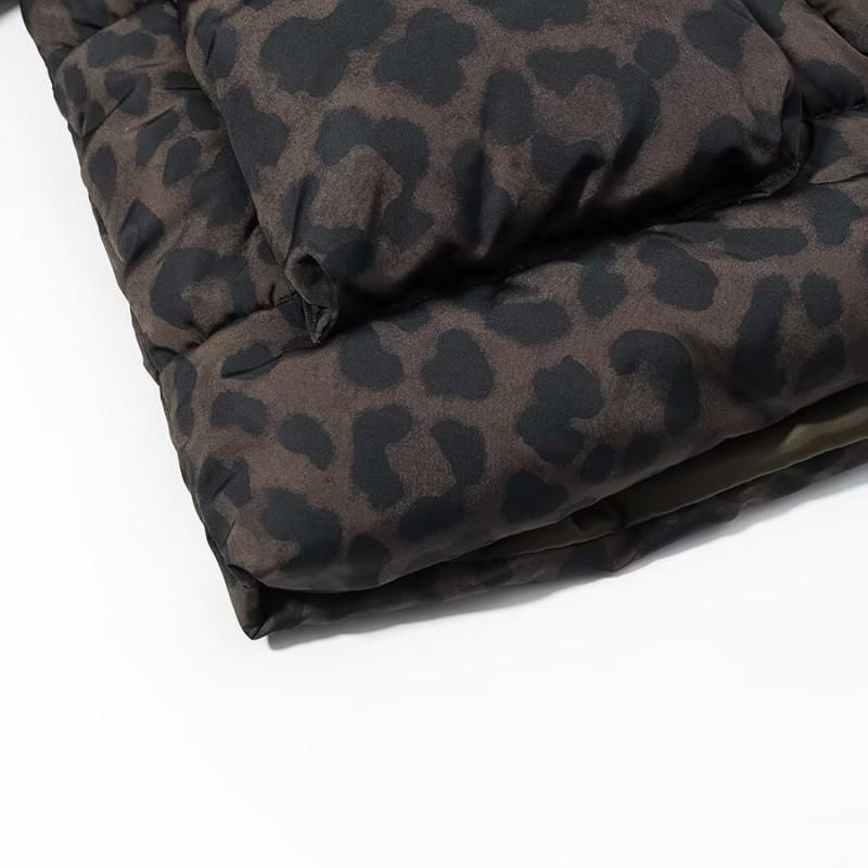 Womens Casual Loose Hooded Leopard Print Puffer Coat Winter Fashion Outerwear