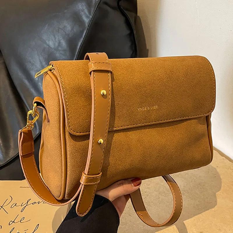 Сумка через плечо из замши в стиле ретро для женщин, большая вместимость, повседневная универсальная модная сумка через плечо, высококачественная квадратная сумка, зимняя сумка, новая