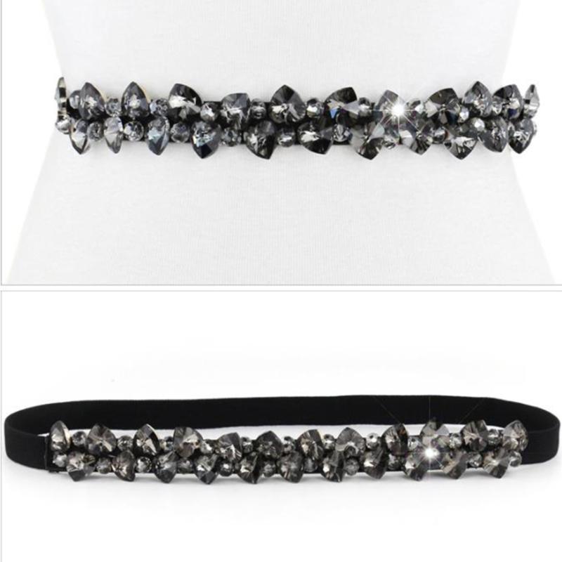 1PC Rhinestone Elastic Belt For Women Dresses Full Crystal Gem Black Female Waist Belt For Coats Down Fashion Luxury Ladies Belt