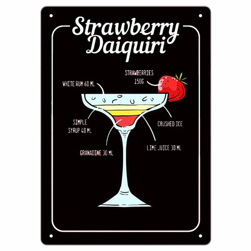 Vintage Bloody Mary Poster Tin Sign Retro Whiskey Sour Cocktail Metal Plaque Tiki Bar Pub Kitchen Home Decor