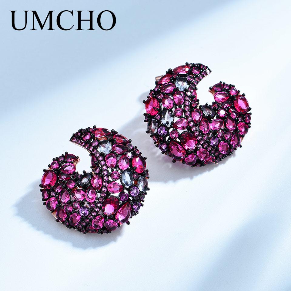 Umcho Настоящие серьги-гвоздики из стерлингового серебра 925 пробы, созданные с помощью нано-цветных драгоценных камней, для женщин, свадебный подарок, ювелирные украшения