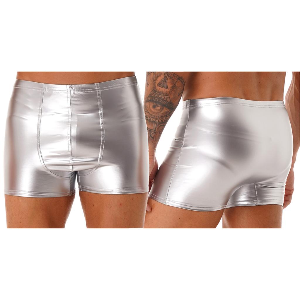 Shiny Mens Pvc Leather Stretchy Bulge Pouch Short Pants Boxer Briefs Pole Dancewear Stage Performance Clubwear