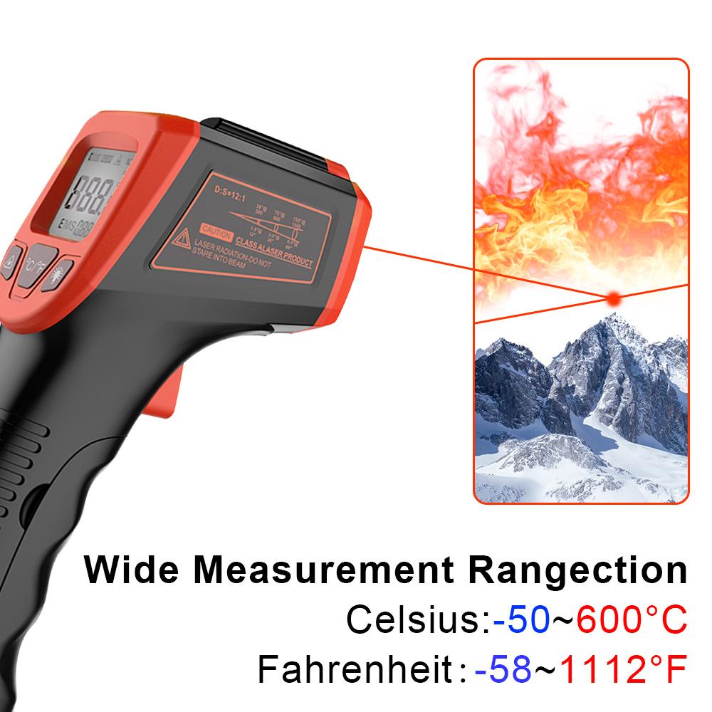 Digital Infrared Thermometer Laser Point Laser Temperature Meter Gun LCD Industrial Electronic Thermometer NonContact -50~600°C Thermal Imager