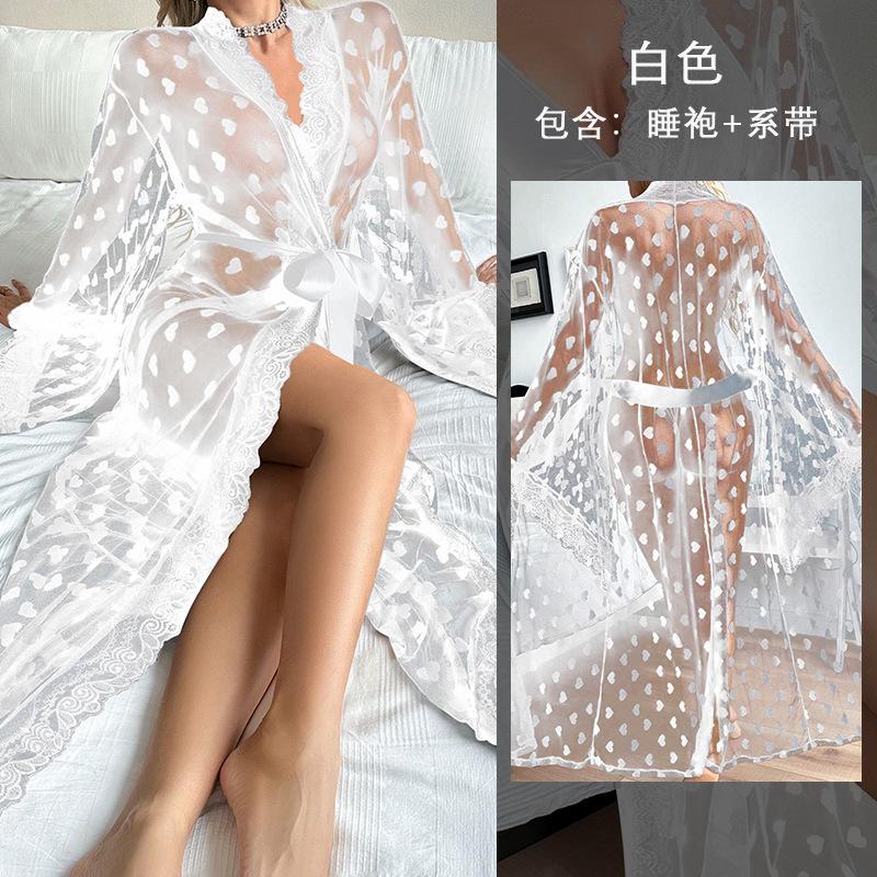 Европейский и американский сексуальный сетчатый кружевной любовный ночной халат соблазнительный прозрачный пеньюар женский, ношение домашней одежды 111