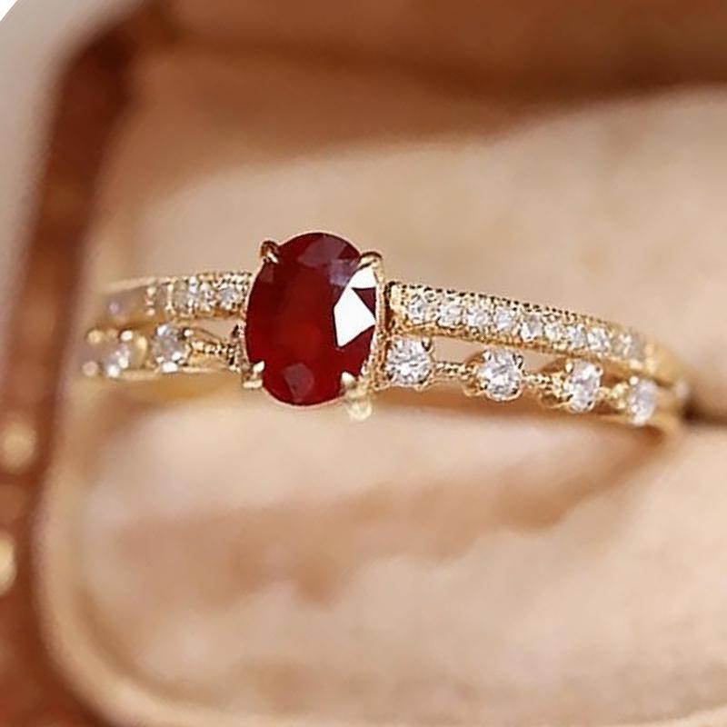 Xiaomi Huitan Luxury Women Gold Color Two Layers Inlaid Shiny Red CZ Elegant Wedding Engagement Accessories Fashion Party Jewelry Gift