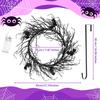 Halloween Decoration Wreath Bat Spider Black Branch Wreaths With Red Purple LED Light Wreath For Doors Window Flower Garland
