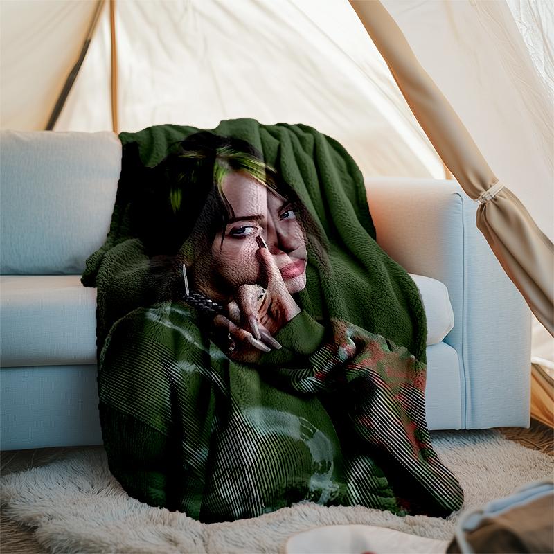 Billie Eilish Theme Printed Blanket - Perfect for Couch, Bed, Travel & Outdoor Use | Machine Washable, Cozy & Durable.