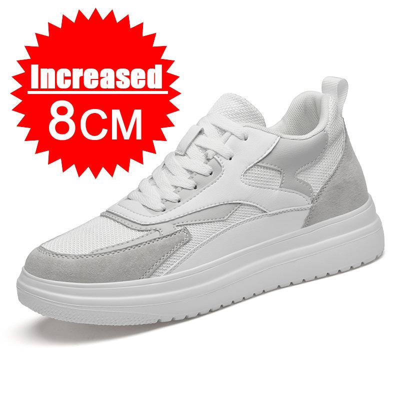 New Men Trendy Leather Sneakers Elevator Shoes Invisible Breathable Heightening Shoes 8/10cm Men's Casual Light Sneakers