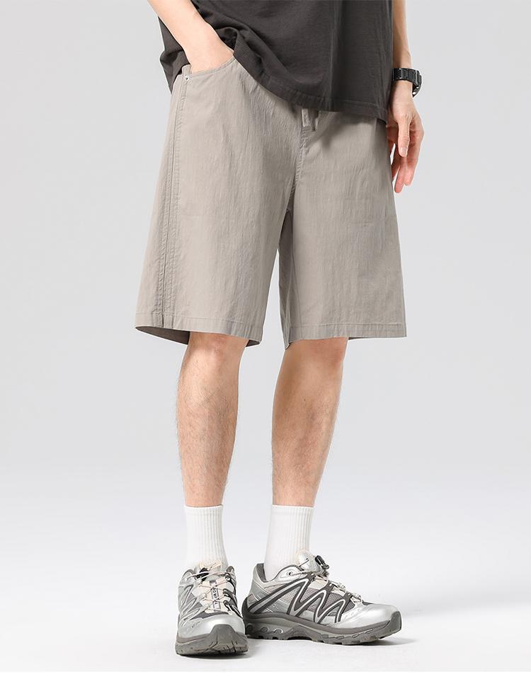 Lightweight linen cotton brocade summer thin five pocket pants versatile straight leg men's casual shorts for commuting