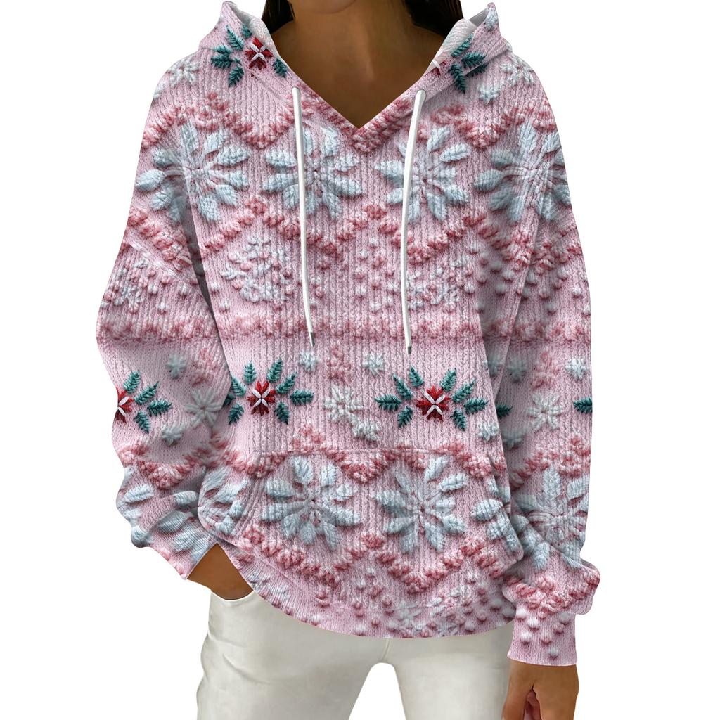 Женский модный повседневный пуловер с рождественским принтом, толстовка с капюшоном и длинными рукавами