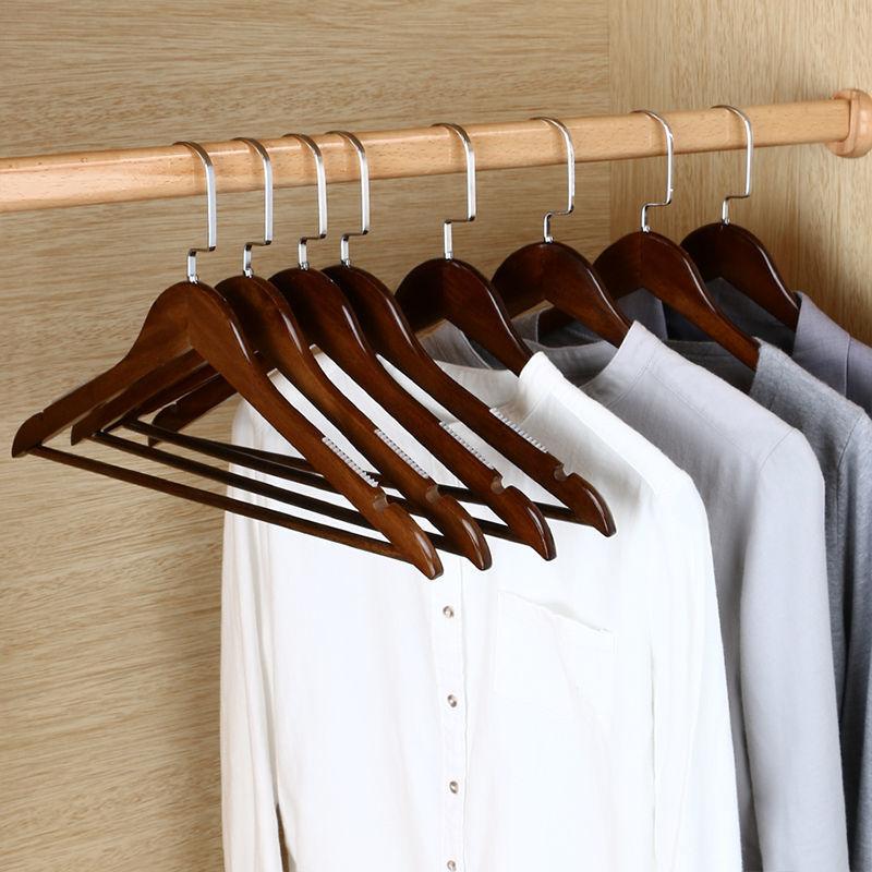 2/4 Wooden Hangers Solid Wood Hangers Clothing Store Wardrobe Wooden Clothes Hangers Home Seamless Adult Clothes Rack