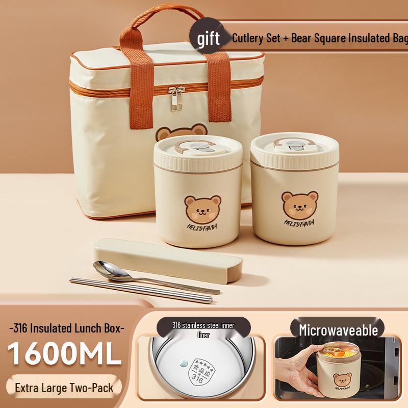 316 Stainless Steel Insulated Double-Layer Microwaveable Bento Lunch Box for Students and Office Workers