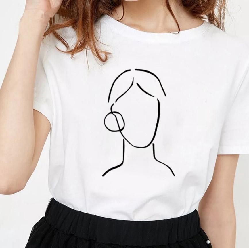 Creative Face Graphics Woman Graphics 90S Blouses Harajuku Summer Short Sleeve O-Neck White Female Tops Streetwear Y2K Clothing