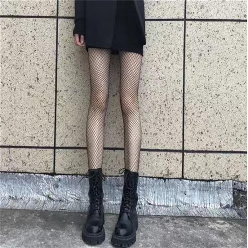 Gothic Tights Women Leggings Lolita Hollowed Out Mesh Stockings Japanese Bottomed Lace Pantyhose Floral Rattan Black Stocking