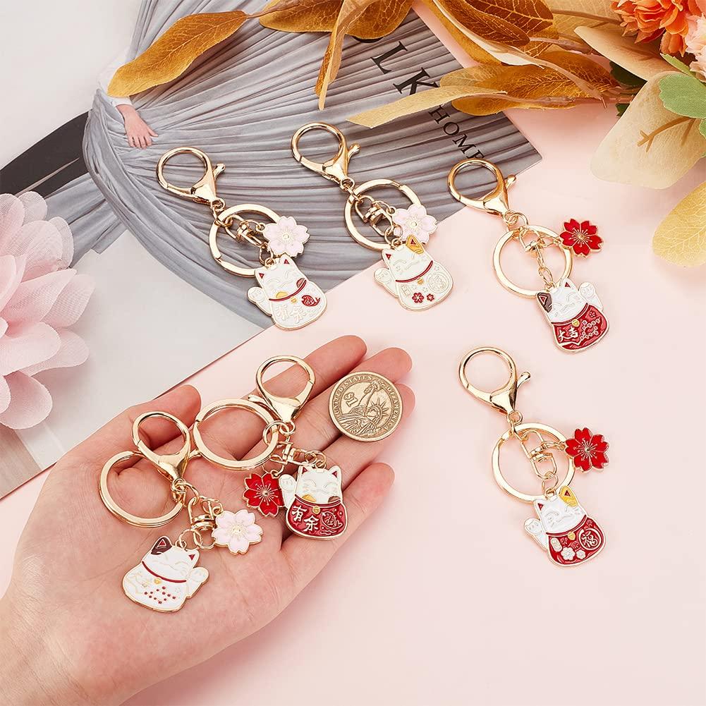 OLYCRAFT Lucky Cat and Flower Keychains, Set of 6