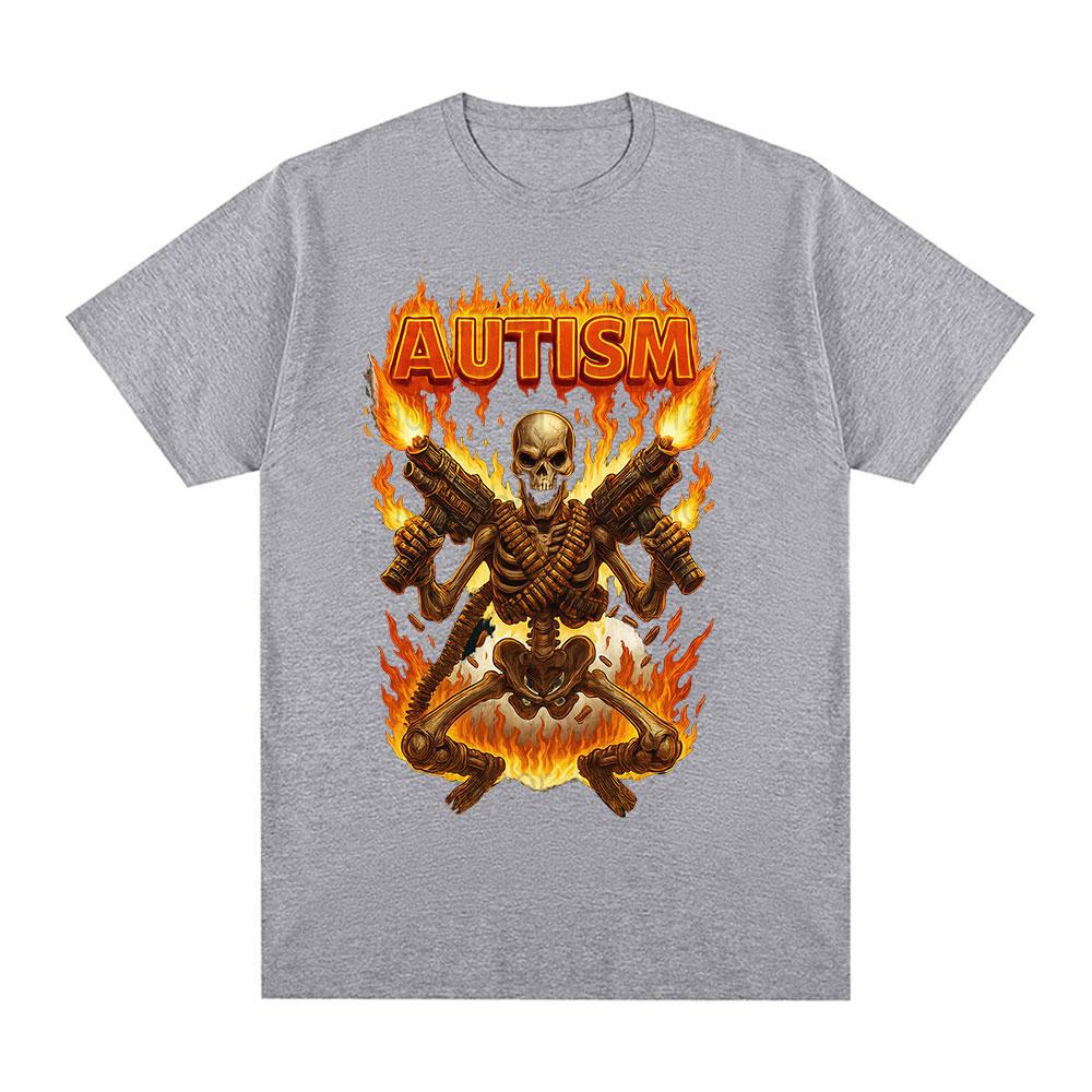 Autisitic Funny Skeleton Autism Meme Tshirts Mens Clothing Vintage Summer Short Sleeves Tshirt Cotton Casual Oversized T Shirt